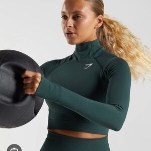 Vital Seamless 2.0 High Neck Midi Top Sz Medium Dark Green